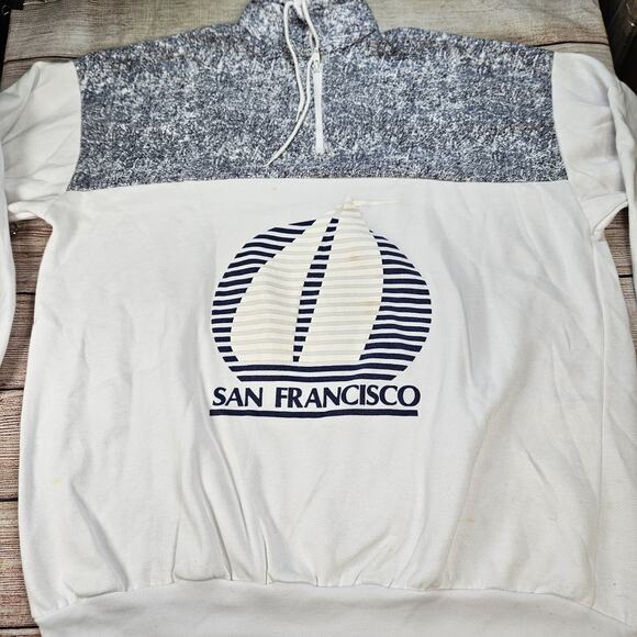 Vintage 90/80s B&J San Francisco Sweatshirt 3X ¼ Zip Sweatshirt USA Stained - Picture 1 of 8